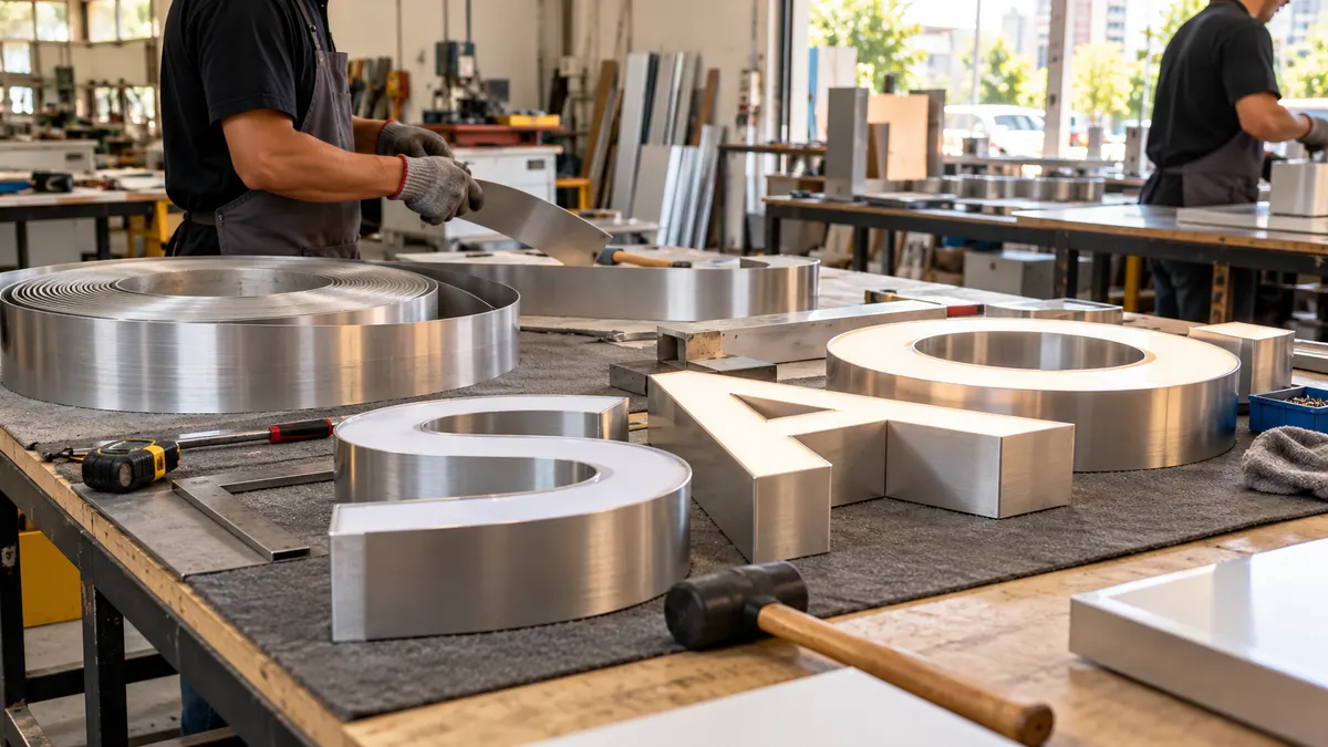 Generic sign-making workshop with aluminium channel-letter components